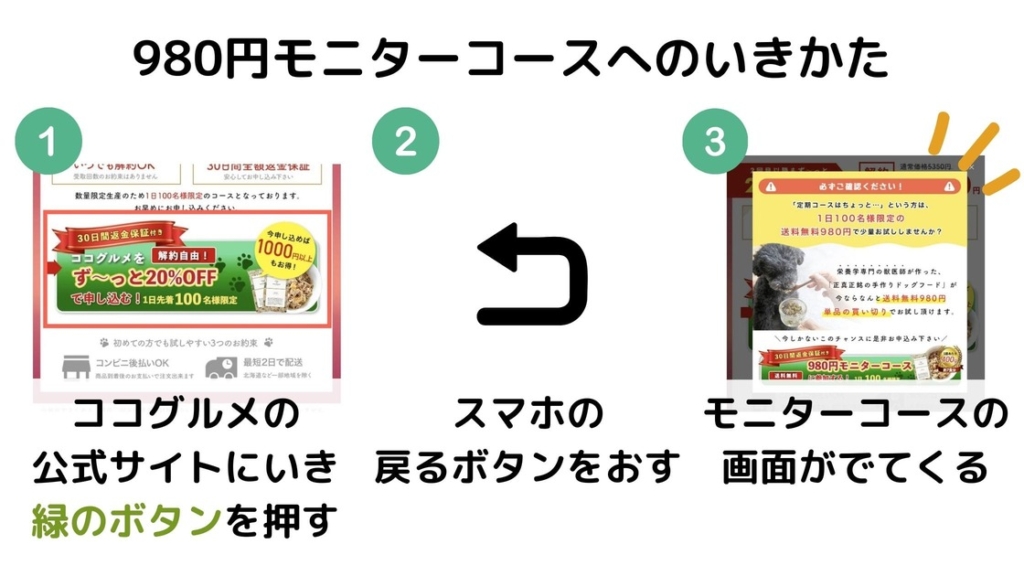 CoCo Gourmet(ココグルメ)の980円モニターコースへのいきかた