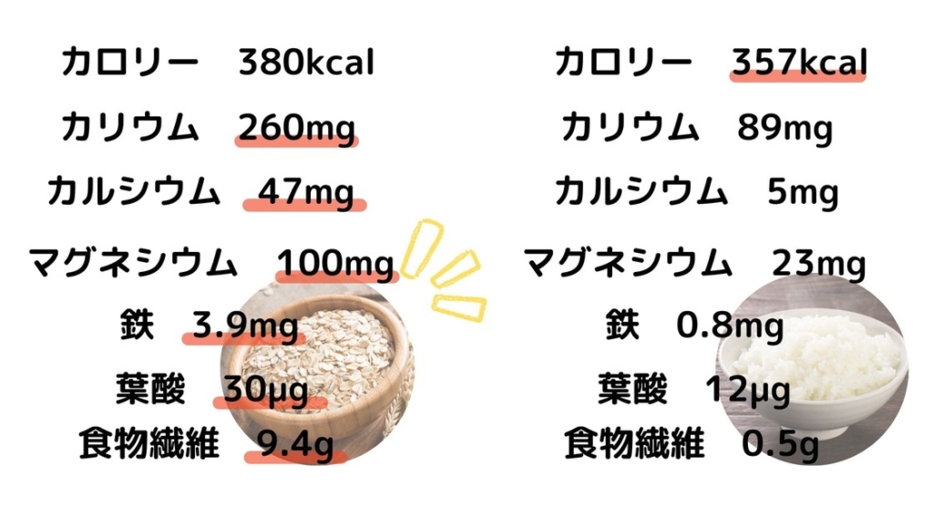 オートミールと白米の栄養素比較