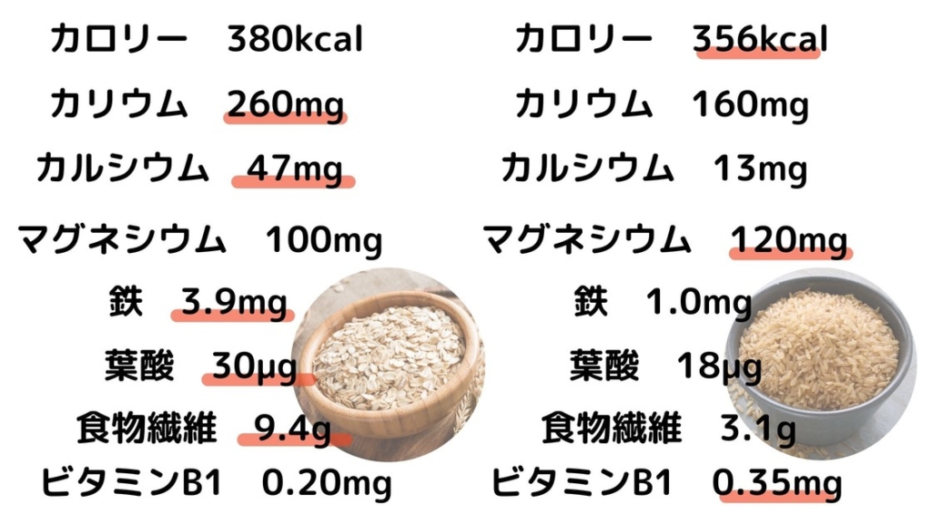 オートミールと発芽玄米の栄養素比較
